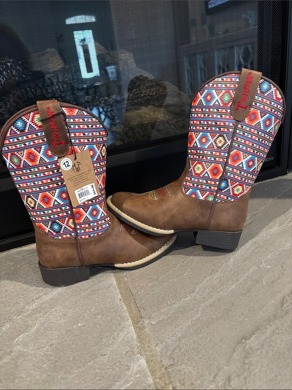 Twister Western cowgirl boots,Aztec print,TPR outsole,slip in